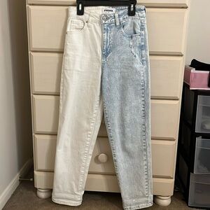 Tilly’s RSQ two toned jeans. Half white half denim